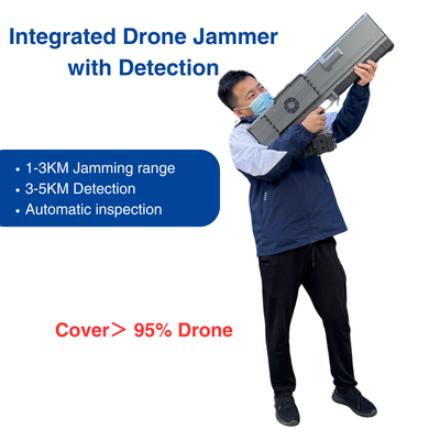 3KM Drone Jammer With 5KM Detection Detector 900MHz 1.5GHz 2.4GHz 5.8GHz Jammer Gun All In One